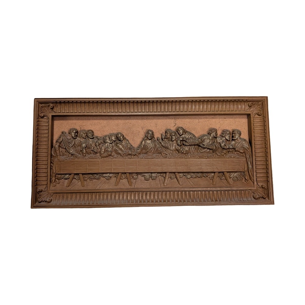Vintage Last Supper‎ 3D Relief Wall Art Ornate Faux Wood Frame Religious 23x11